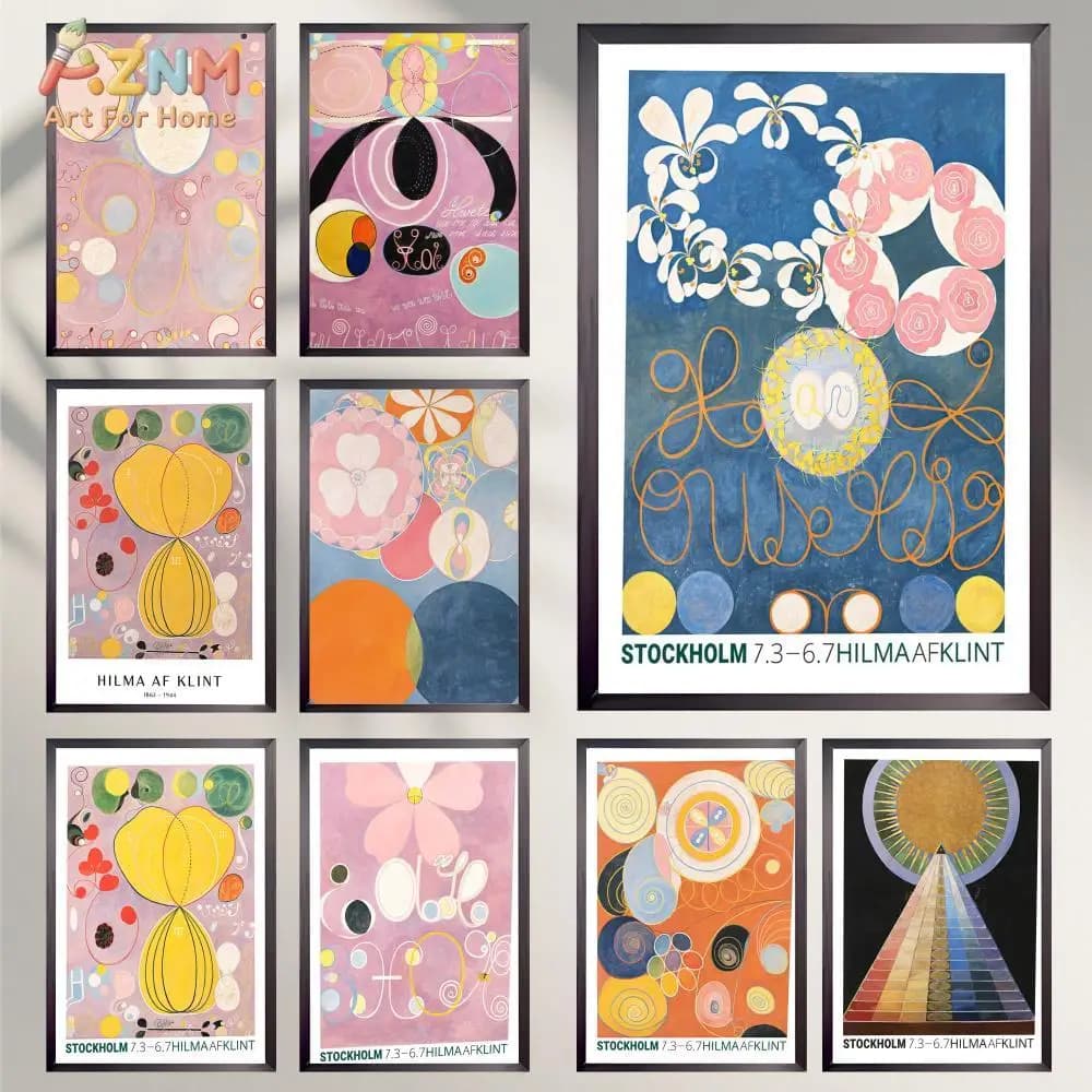 AZNM Hilma Af Klint Abstract Geometric Canvas Wall Art Vintage Exhibition Pastel Circle Flower Famous Artist Unframed Canvas Dec