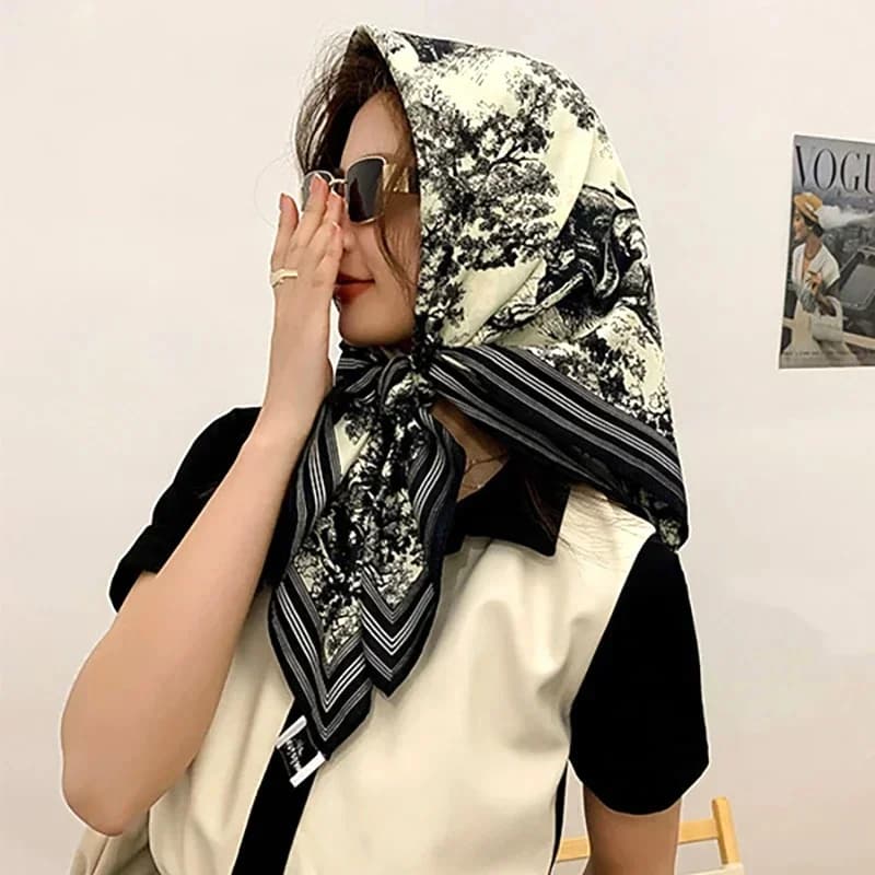 Sciarpa Primaverile da Donna di Lusso, Sciarpa in Seta Liscia, Morbida Fascia per Capelli Musulmana, Sciarpa da Spiaggia 90x90cm
