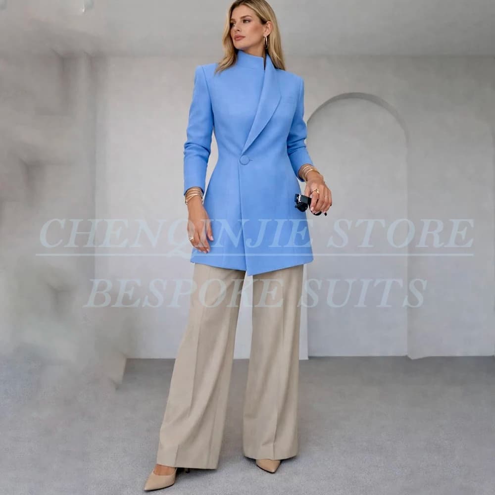 Customized One-Button Women's Suits Luxury Daily Stand Lapel Regular Fit 2 Piece Jacket Pants Sets Formal Office Work Blazer