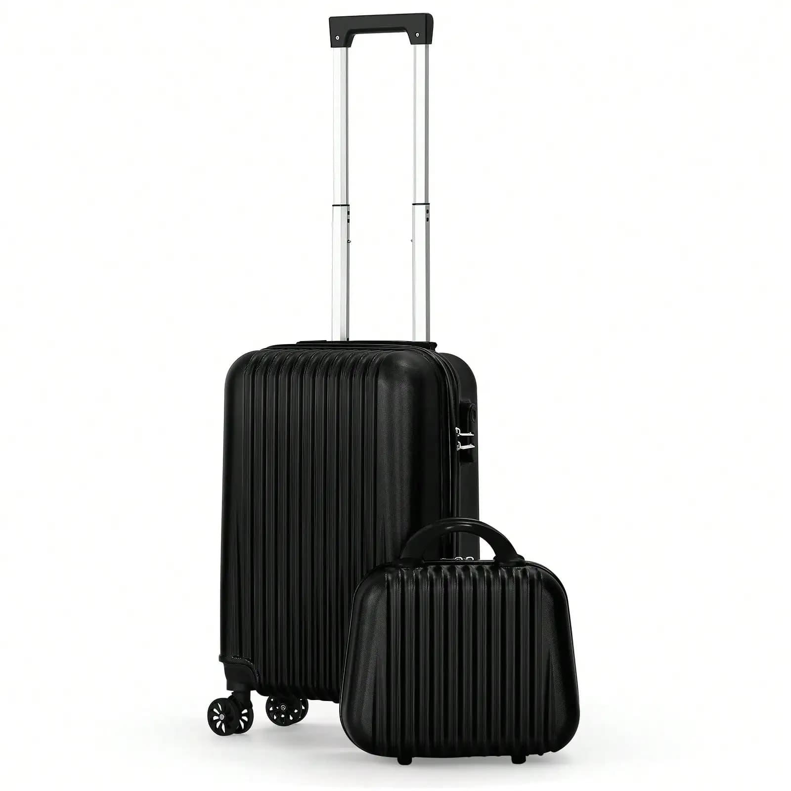 2-Piece Lightweight Carry-On Spinner Luggage Set, Black