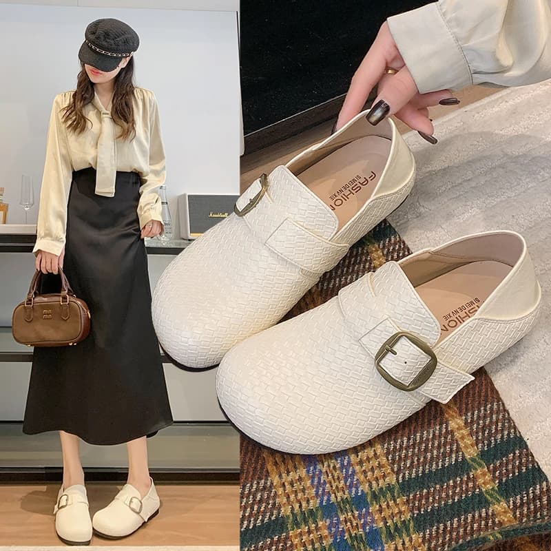 Mocassini in Pelle Intrecciata da Donna, Nuove Scarpe Basse Versatili con Suola Morbida, Slip-On Casual in Pelle