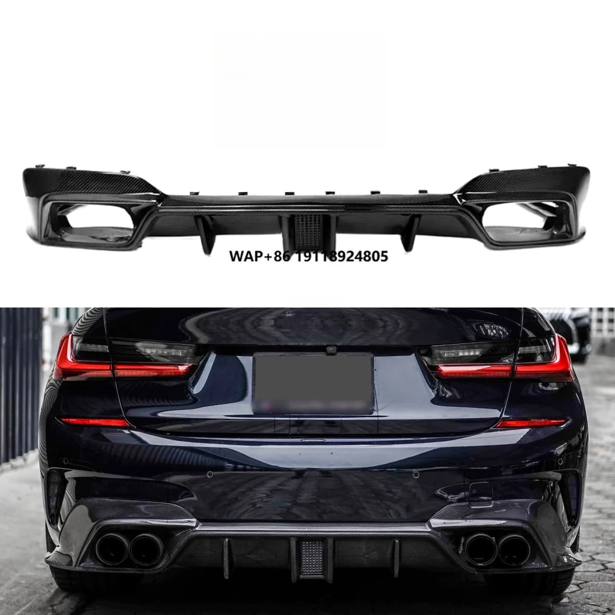 Carbon Fiber CMST Style Rear Diffuser With LED Light for 3 Series G20 M-Sport 330i M340i Rear Bumper Lip Diffuser
