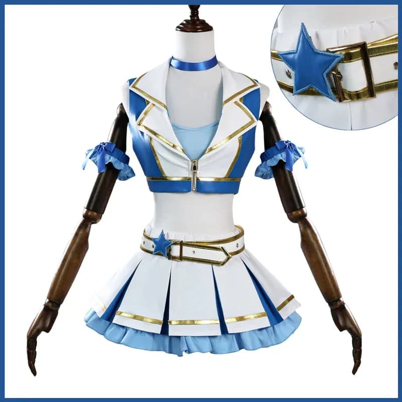 Anime Re: Vita in A Different World From Zero Rem Costume Cosplay Blu Bianco PU Cappotto Gonna Parrucca Donna Sexy Cheerleader Team Setx;