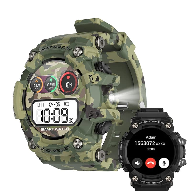Smartwatch for outdoor sports from man Bluetooth call bussola health monitor waterproof push message with torch