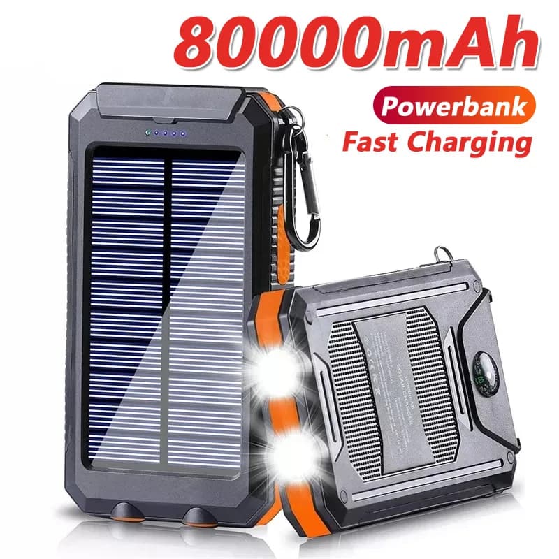 Solar Power Bank 80000mAh Portable Charging Poverbank External Charger Light Strong LDE Light for all smartphones