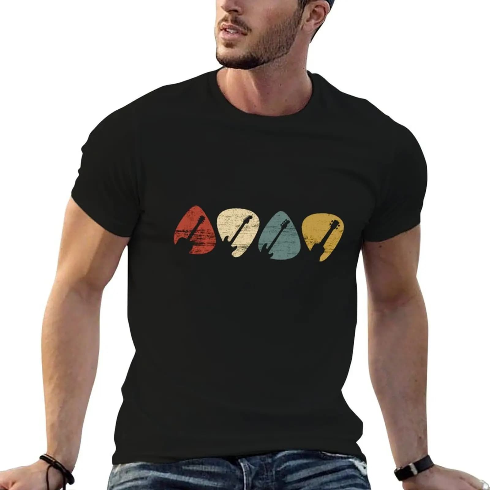Guitar Pick Retro Electric Silhouette T-Shirt summer shirt basketball graphic tees men clothes