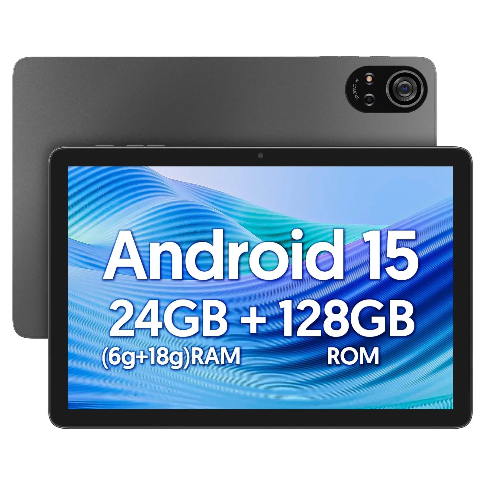 BAKEN 10-inch Android 15 Tablet, Penta-core Processor, 24GB (6GB + 18GB extended) RAM + 128GB ROM, Dual-band Wi-Fi 6, 8000mAh