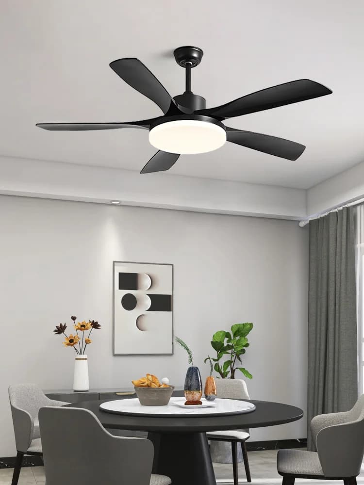 Grande ventilatore da soffitto nero a energia eolica per sala da pranzo, soggiorno, uso domestico, ventilatore elettrico, ventilatore da soffitto con luce