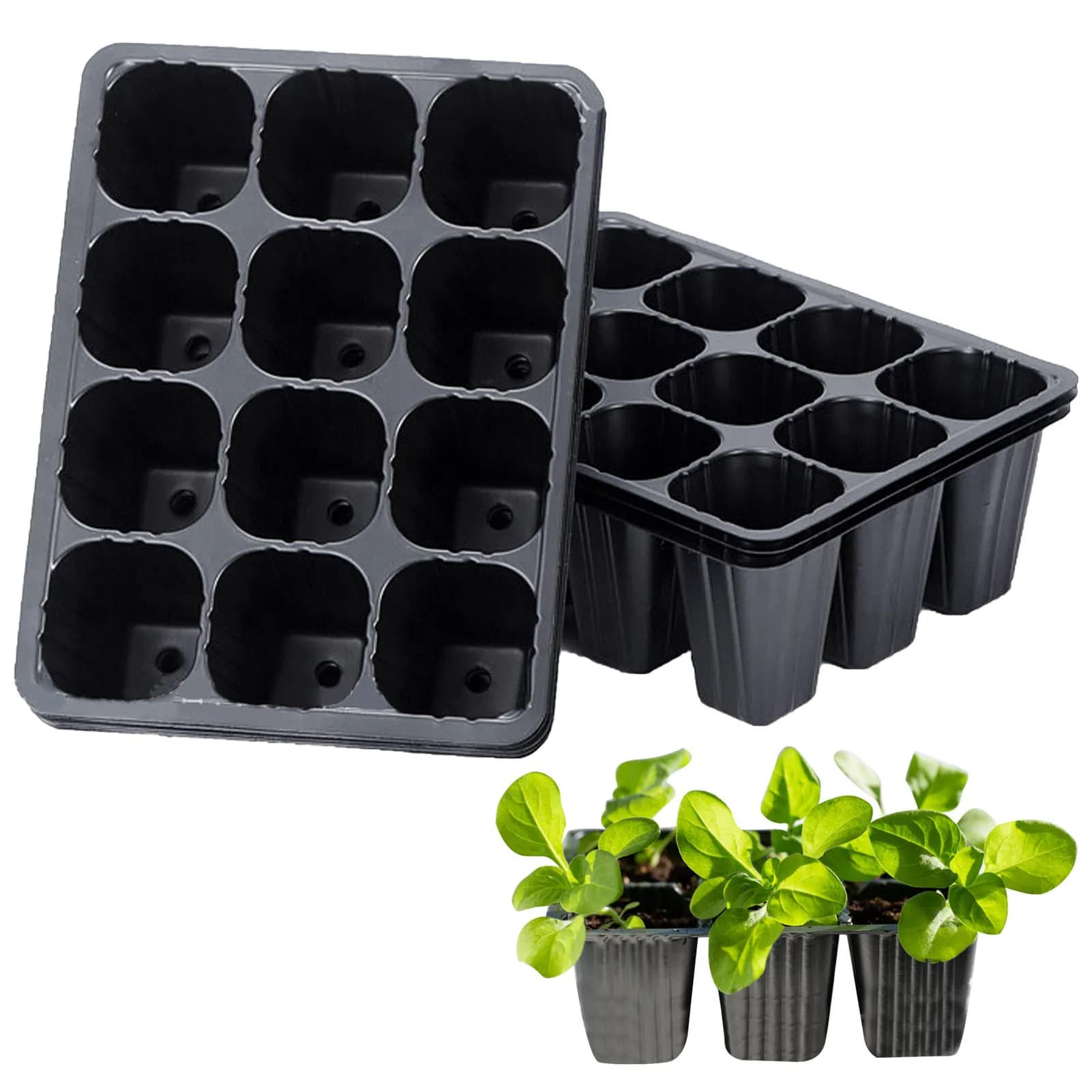Vassoio per Semina a 12 Fori in Plastica Nera per Piante, Vaso da Giardino per Semina, Vasi per Fiori, Vassoi per la Semina di Verdure e Fiori