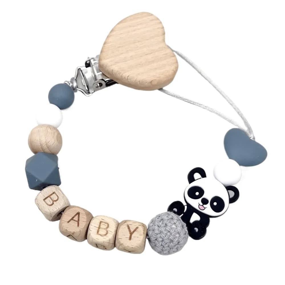 Catena per ciuccio per bambini personalizzata in legno Clip per ciuccio con design animale carino per neonati - Porta massaggiagengive sicuro