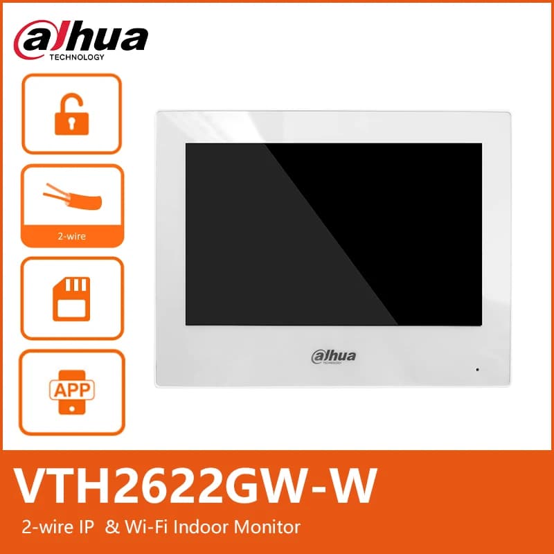Dahua VTH2622GW-W Telecamera IP a 2 fili Touch screen TFT da 7'' e Wi-Fi Monitor interno Sistema di campanello videocitofono wireless per casa intelligente