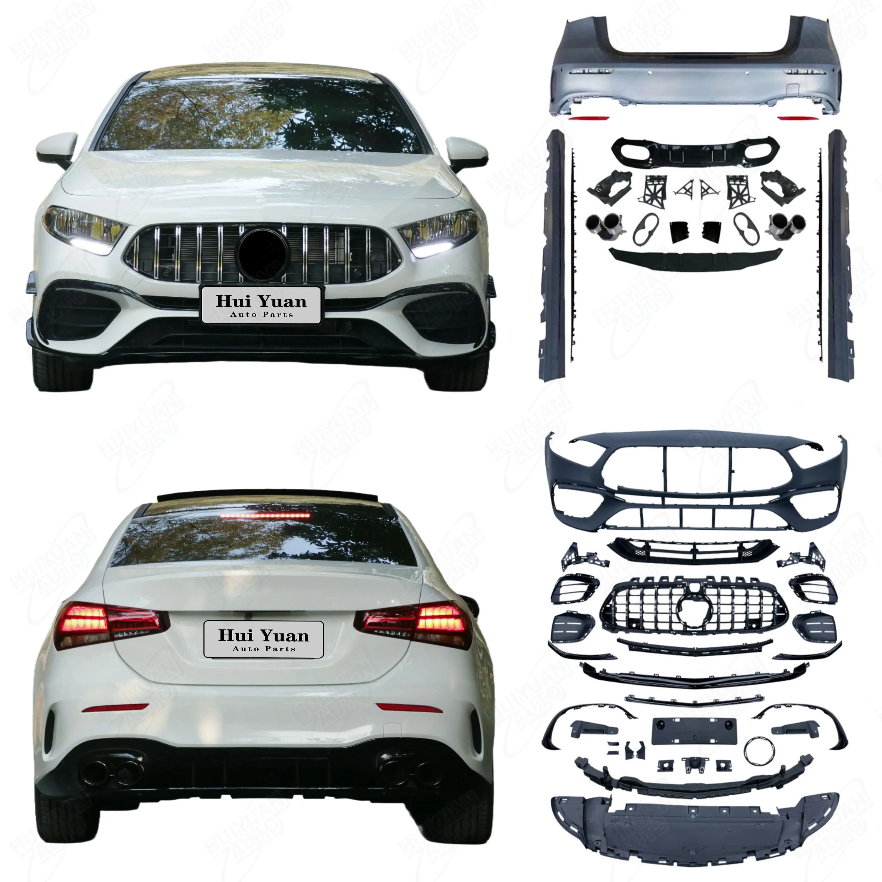 Nuovo Kit Modifica Auto Classe W177 2019-2024: Paraurti A45, Griglia, Diffusore, Terminale di Scarico, Cofano e Minigonne Laterali