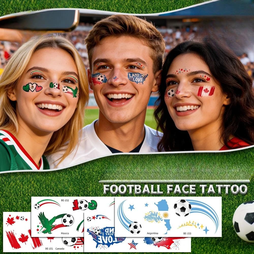 5pcs Football makeup face stickers, fan event temporary tattoo patches, football match party club