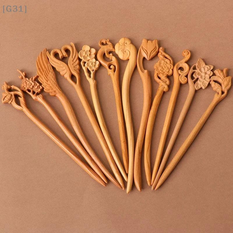 Peach Wood Hairpin Double-sided Carvings Ancient Style Updo Accessory Suitable For Women Cheongsams Hanfu Hair Accessories[G31]