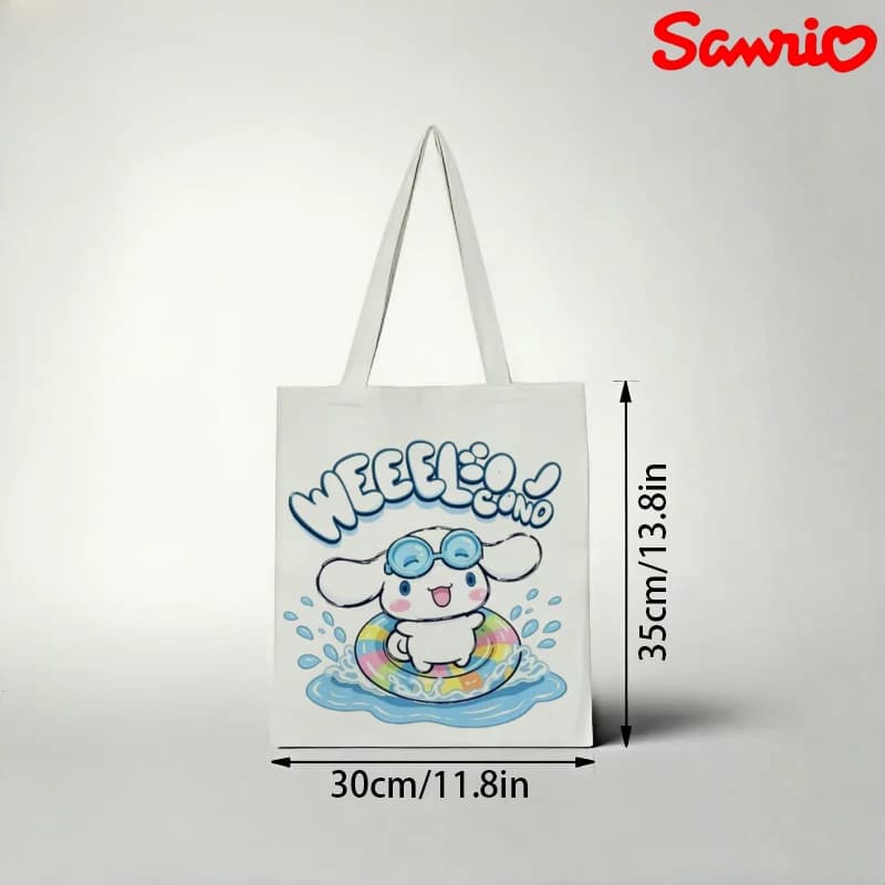 1 pezzo di graziosa borsa tote in tela casual con stampa minimalista di Happy Cinnamoroll su Rainbow Float