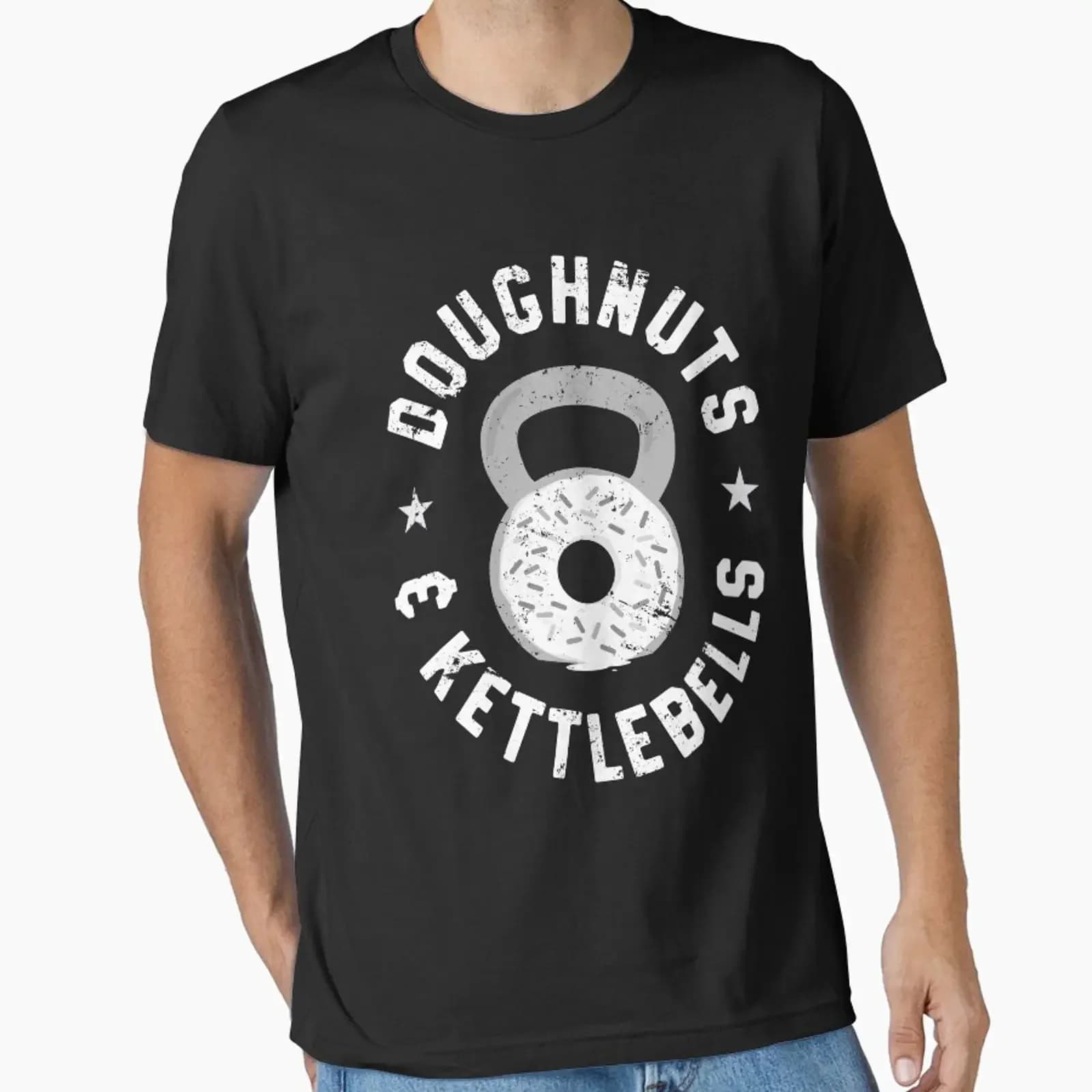 Doughnuts And Kettlebells Funny Donut Gym T Shirt Essential vintage Washed Unisex Casual streetwear Soft homme Versatile