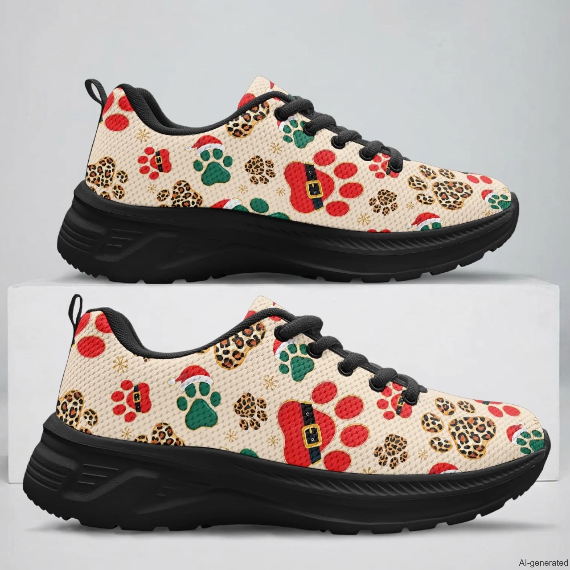 XIXIRIMIDO Running Shoes for Men Breathable Mesh Casual Walking Shoes for Women Xmas Dog Paws Print Workout Gym Sneakers 35-48