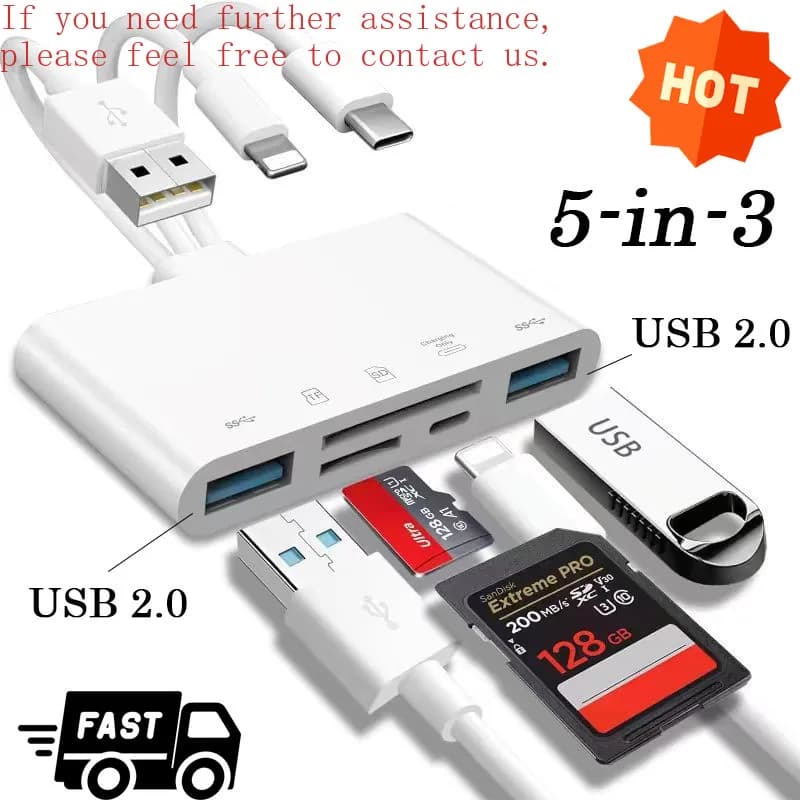 Per 1 pezzo Nuovo lettore di schede di memoria Adattatore USB OTG 5 in 1 Lettore di schede SD per iPhone/iPad-