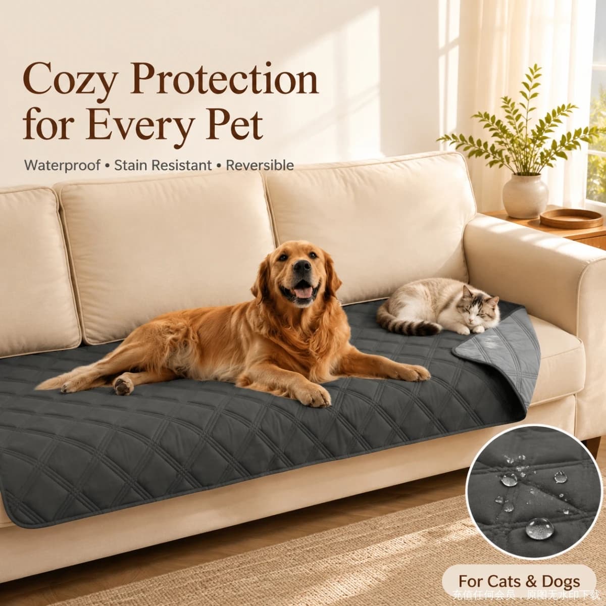 Reversible Waterproof Dog Bed Cover & Pet Blanket, Sofa Couch Mattress Protector, Washable Furniture Guard for Cats & Dogs