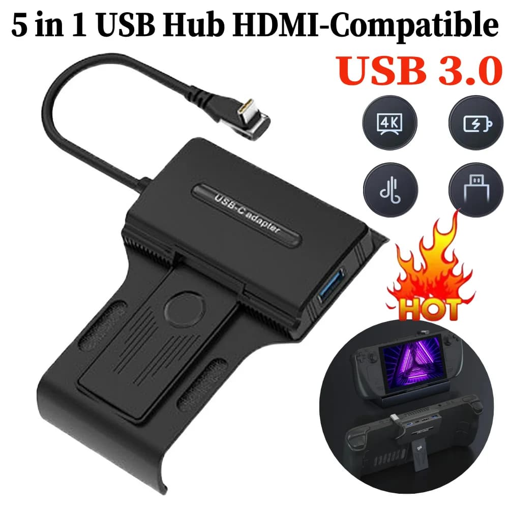 Hub Docking Station 5 in 1 con Base di Ricarica 100W PD3.0, Supporto USB-C HDMI 2.0 4K@60Hz 10Gbps per Steam Deck/ROG Ally