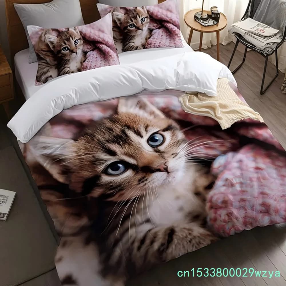 Cute Cat 3D Printed Bedding Cover Cartoon Animal Style Quilt Cover Set Soft Comfortable Luxury Polyester Duvet Cover Pillowcases