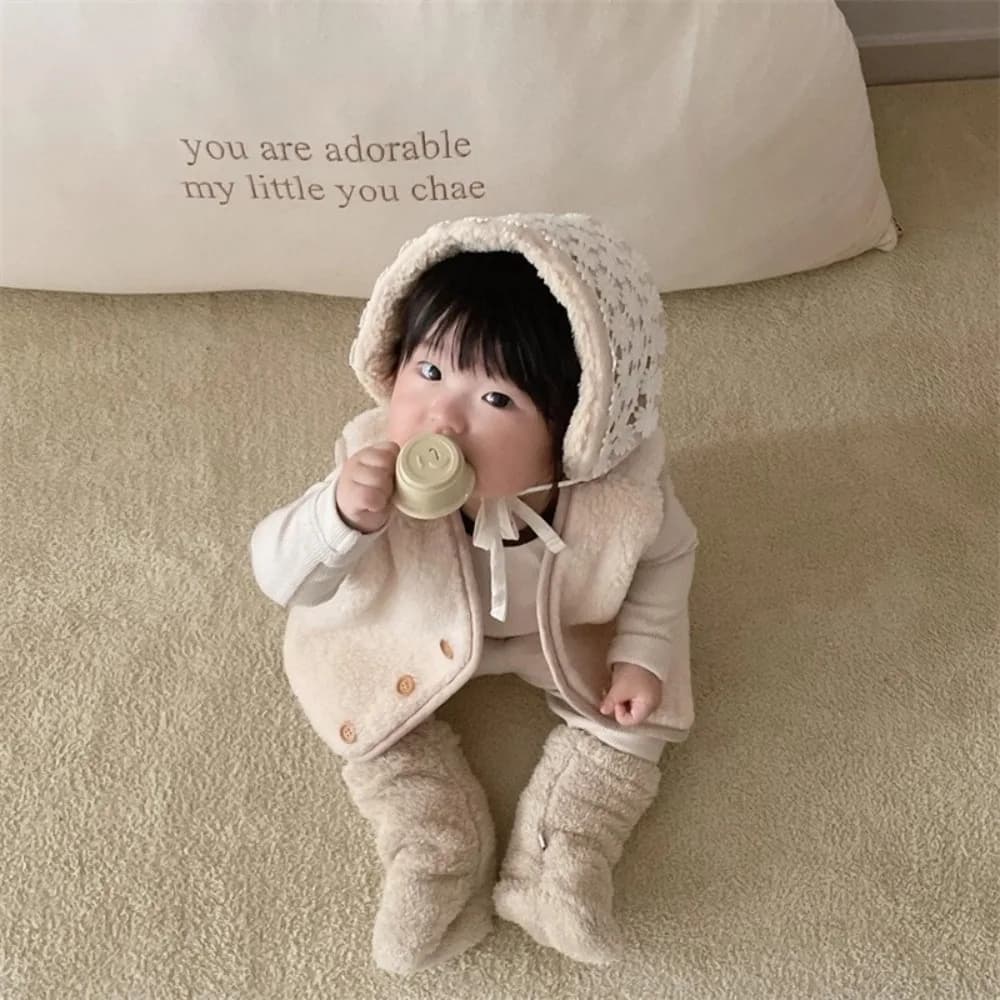 1 Pair Cute Thickened Newborn Socks Anti-slip Warm Foot Warmer Infant Solid Color Children's Sleeping Sock Winter