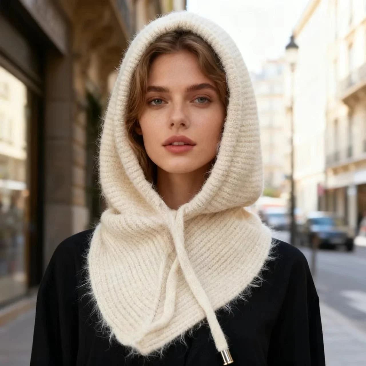 Winter New Soft Sunset Hat Scarf for Women Worked in Berretti Knit with Outdoor Hot Hood A Piece Ski Hat Collar Berretti Hats