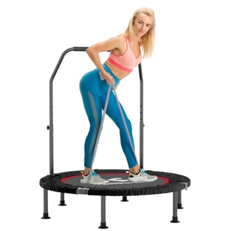 Mini Trampolino Pieghevole da 40 Pollici con Molle per Adulti, Esercizio Indoor, Fitness, Banda di Resistenza Viola Inclusa, Carico Massimo 150 kg