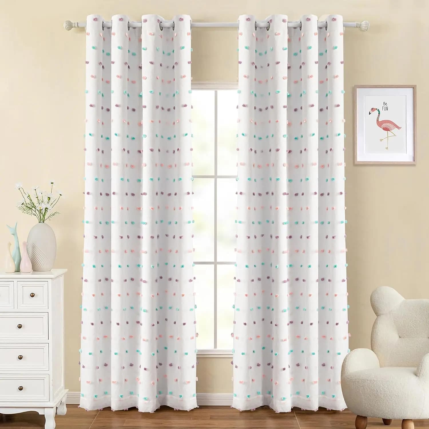 Dark Curtains for Boys' Room, Length 213 cm, 100% Light Block, Stratified Drappeggi with Nice Rainbow Pompon