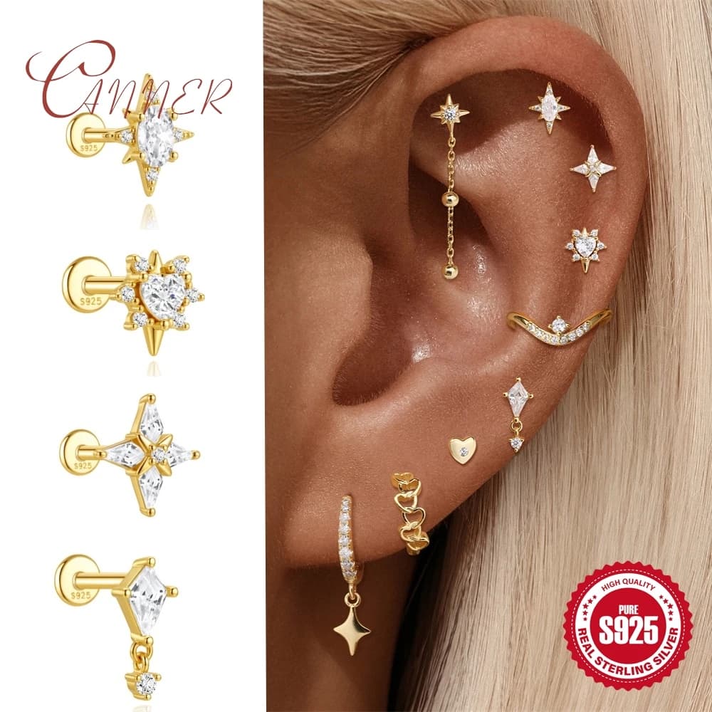 Orecchini a cerchio CANNER in argento sterling 925 con catena a stella e nappe, a forma di cuore scheletrato, per donna, regalo di compleanno, gioielli