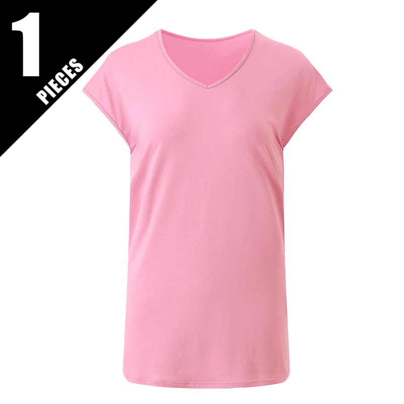 T-shirt sportiva casual versatile da donna, estiva, in tinta unita, a maniche corte, morbida e confortevole, con scollo a V, alla moda