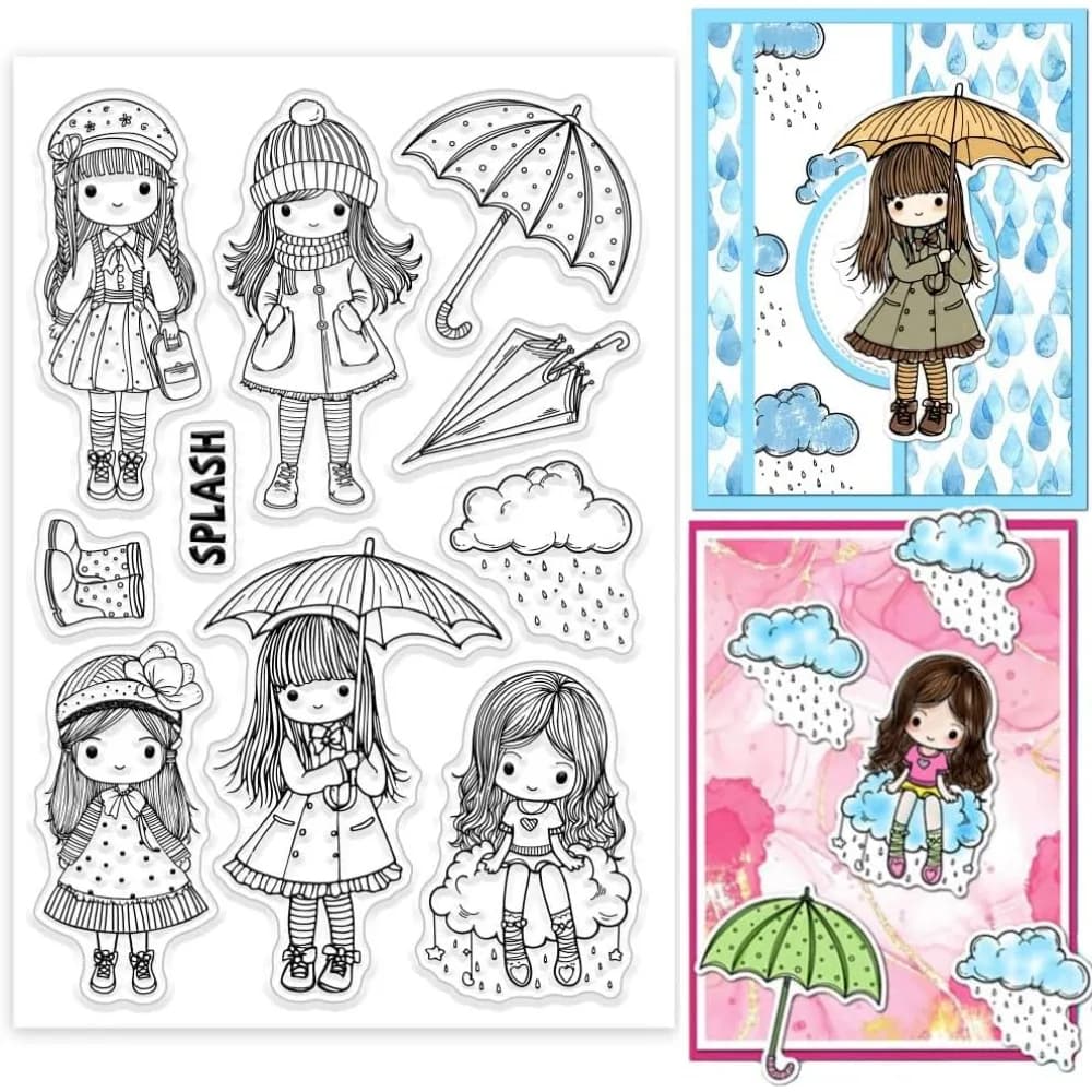 Rain Lady Clear Stamps Umbrella Silicone Clear Stamp Seals Woman Transparent Stamps for DIY Scrapbooking Cards making kit