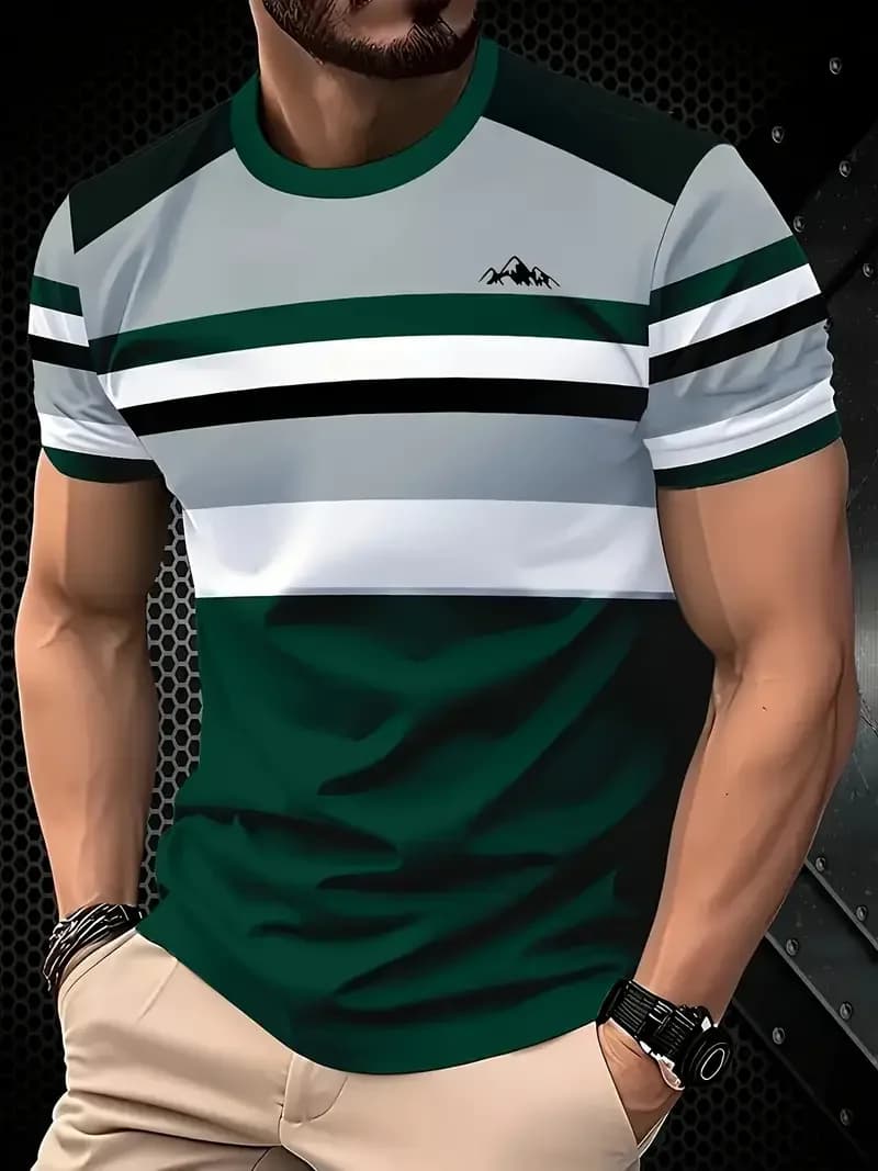 Classic New Men's T-shirt Summer Outdoor Round Neck Short Sleeve Top Stripe Print Street Loose T-Shirt Male Oversized Clothing