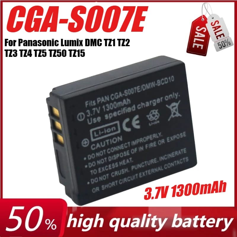 Batteria per fotocamera 3.7V 1300mAh CGA-S007E DMW-BCD10 per Panasonic Lumix DMC TZ1 TZ2 TZ3 TZ4 TZ5 TZ15 TZ50