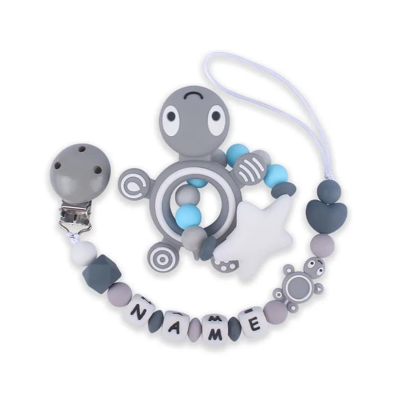 Nome della lettera in silicone inglese personalizzato Tartaruga per bambini Perline in silicone Ciondolo Ciuccio Clip Catene Massaggiagengive Baby Shower Regali giocattolo