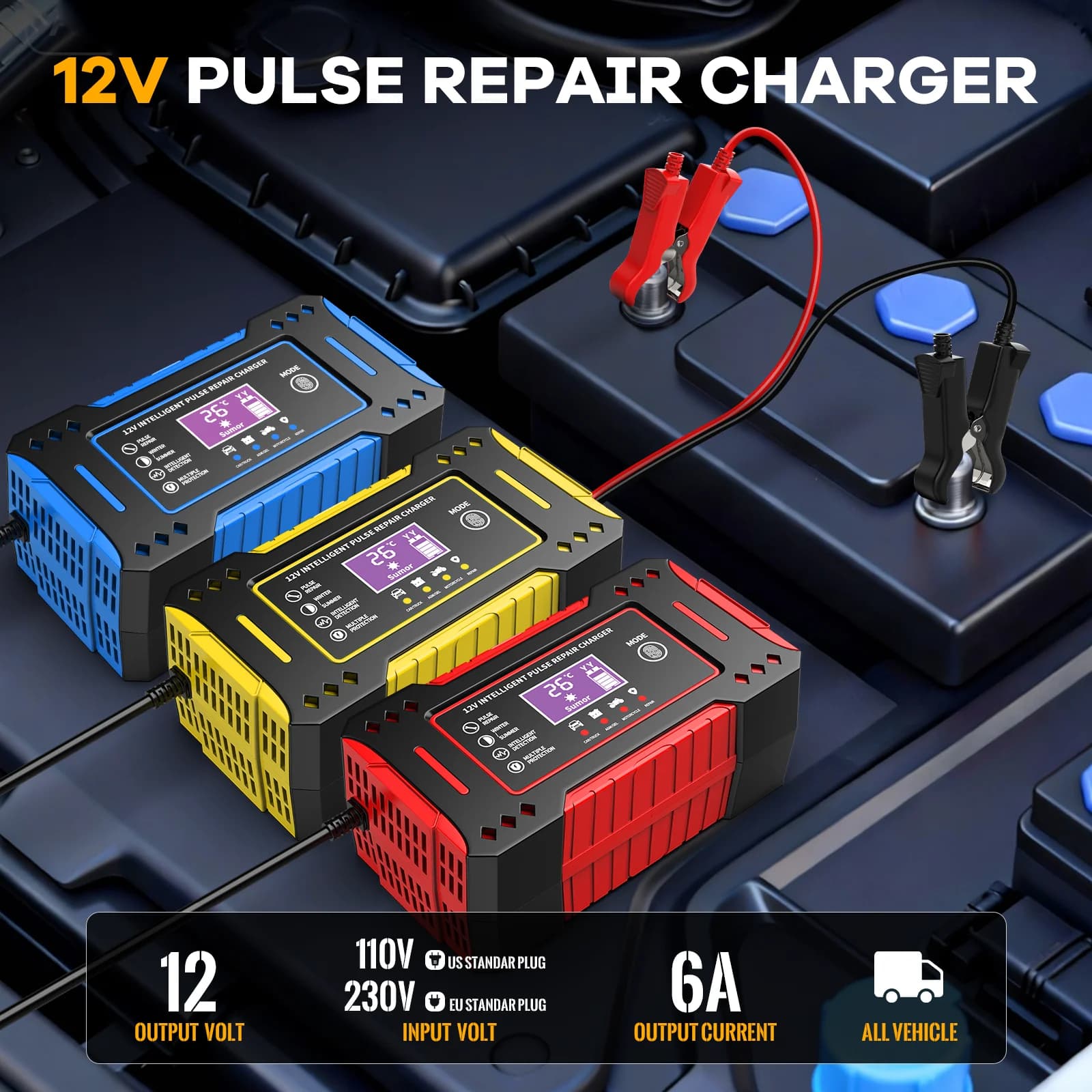 Charger Dedicated for Exterior 12V 6A, 230V to 12V, Portable, Safe and Stable for Camper and Camping