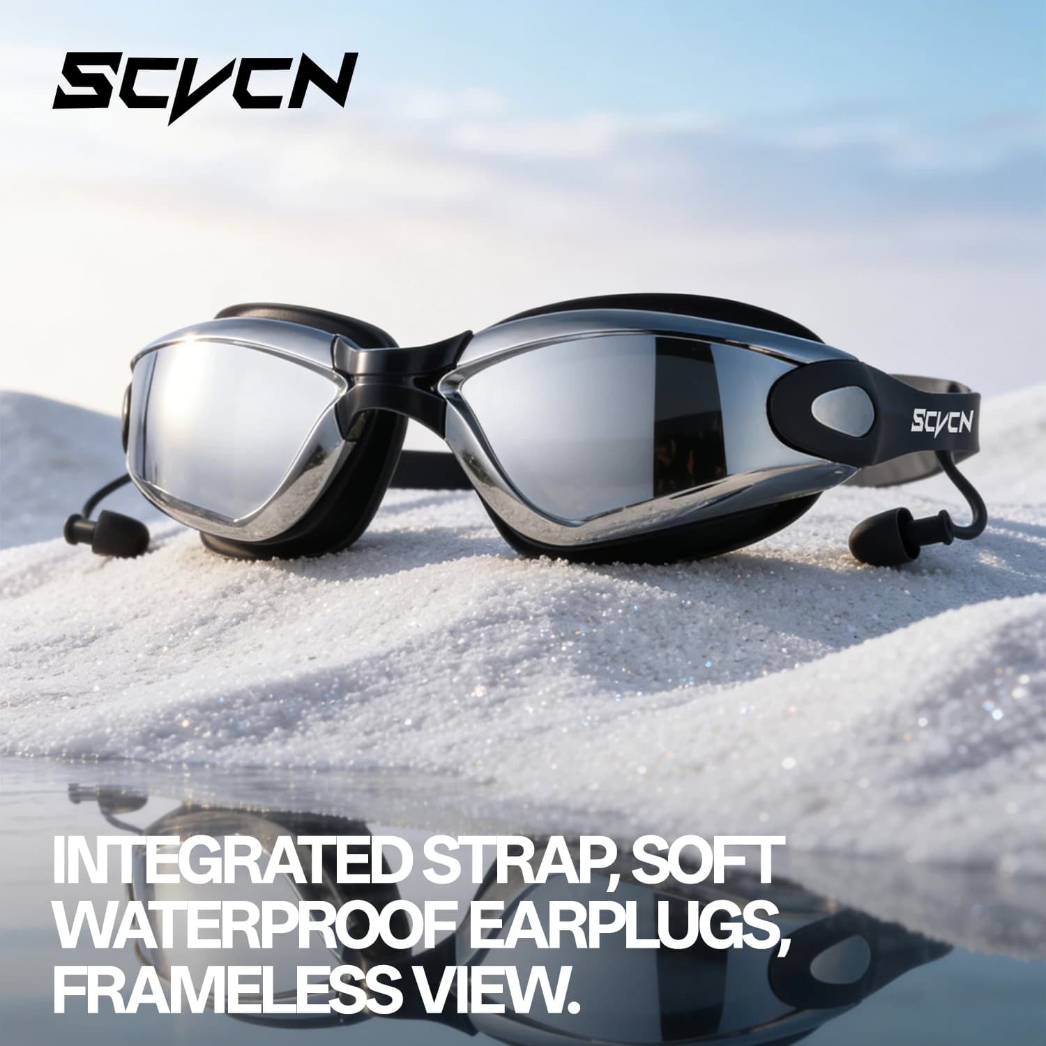 Professional Swimwear SCVCN Anti-fog, Waterproof, Transparent HD lenses, UV protection, for adults, with Adjustable strap and earcups