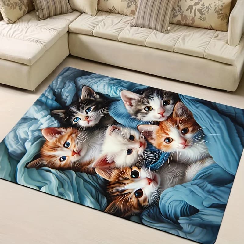 Tappeto Morbido per Cucina con Design Gatto Carino, Tappetino per Soggiorno e Camera da Letto, Lavabile in Lavatrice, Tappeto Decorativo Antiscivolo e Assorbente per Interni, Tappeto per Cucina, Bagno e Casa, Durevole e Confortevole, Design Gatto