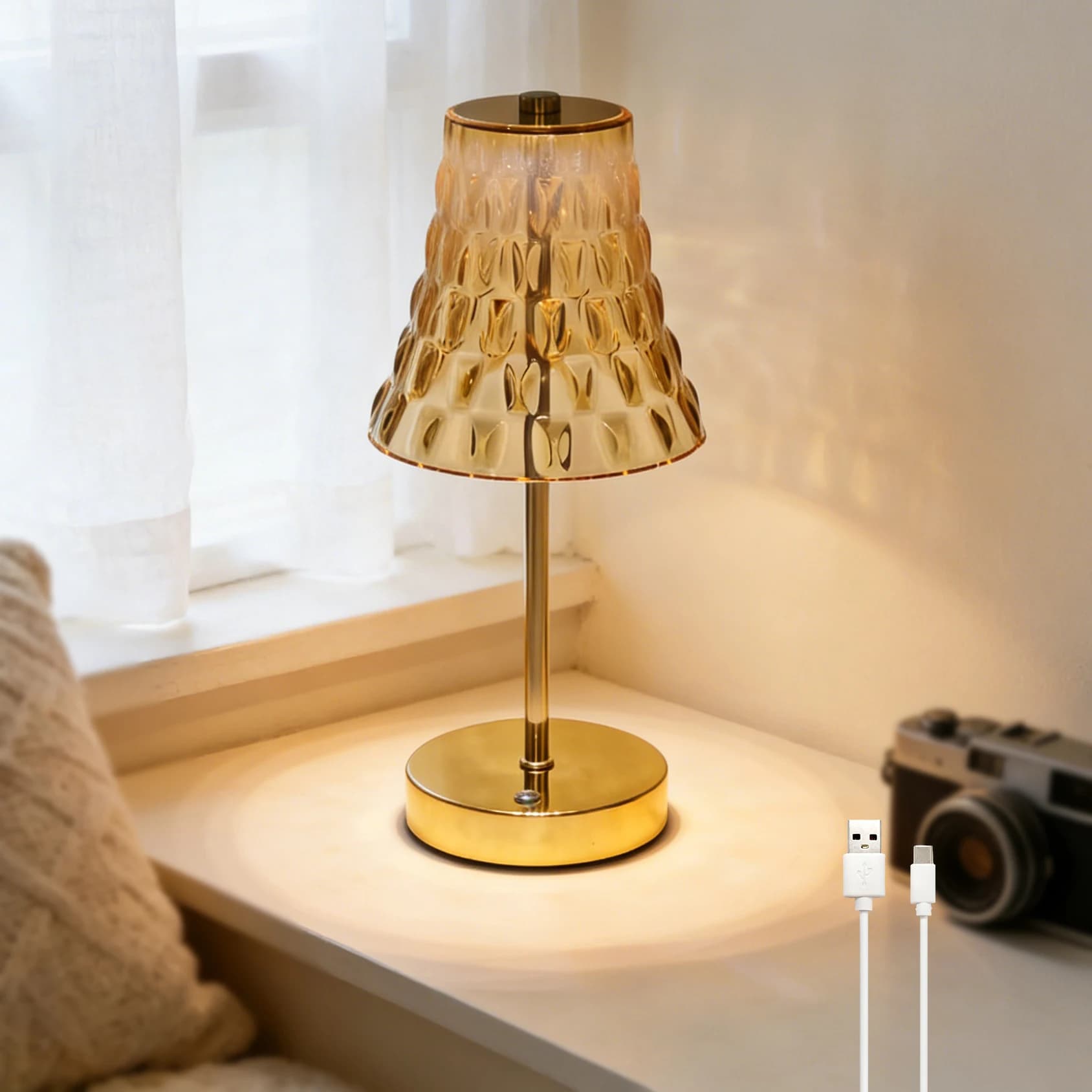 Lampada da Tavolo LED Moderna con Effetto Ambra in Rilievo, Luce Calda Dimmerabile per Camera da Letto, Hotel, Ristorante, Arredamento