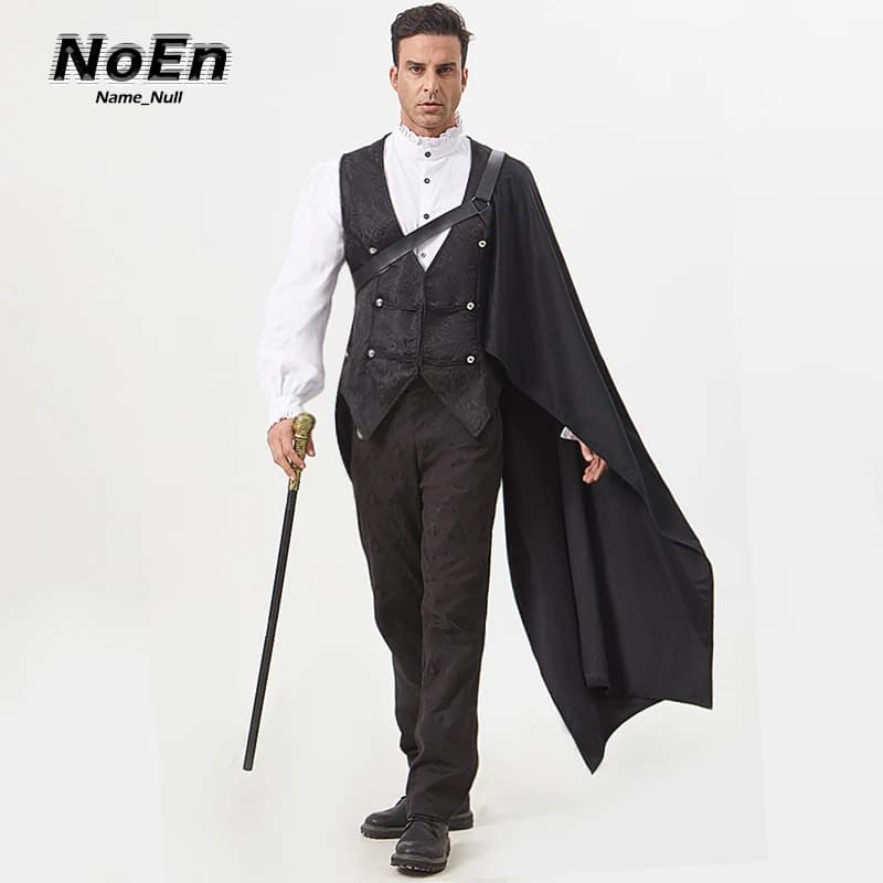 Mantello a mezza spalla con scialle Steampunk con cintura Mantello a scialle nero Costume medievale di Halloween per uomini e donne possono eseguire sul palco