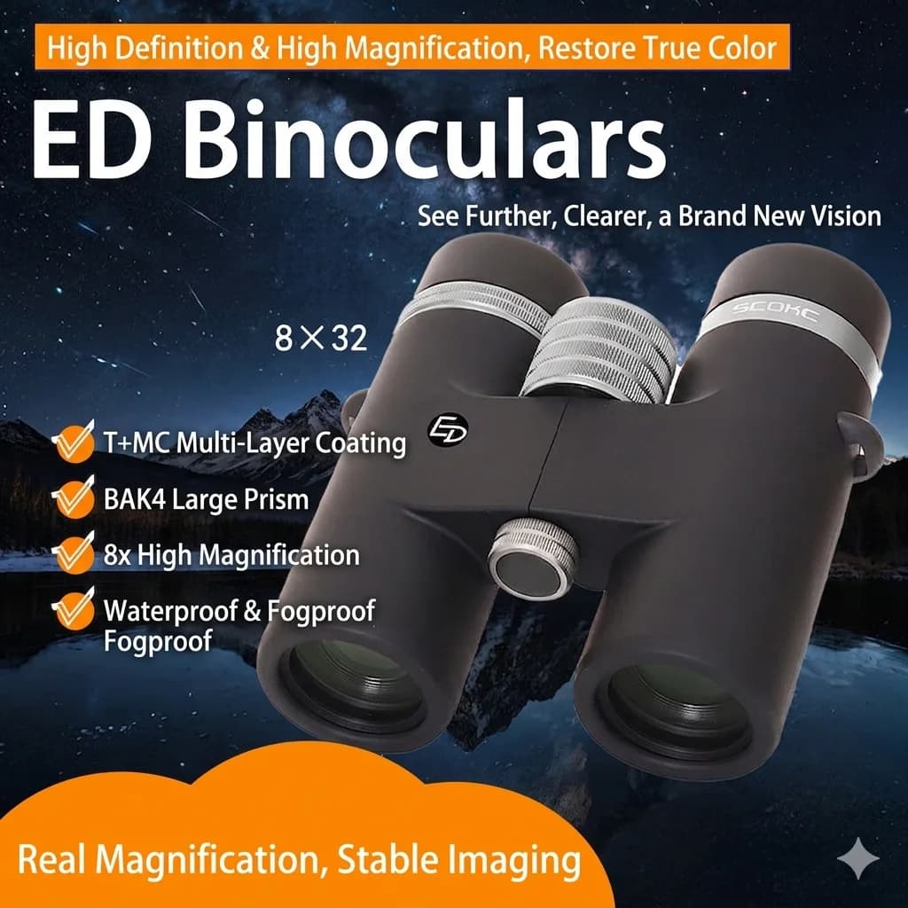 Binocolo ED 10/8x32 con Prisma BAK4, Rivestimento Multistrato T+MC, Impermeabile IPX7, Telescopio ad Alta Potenza per Birdwatching, Viaggi ed Escursioni