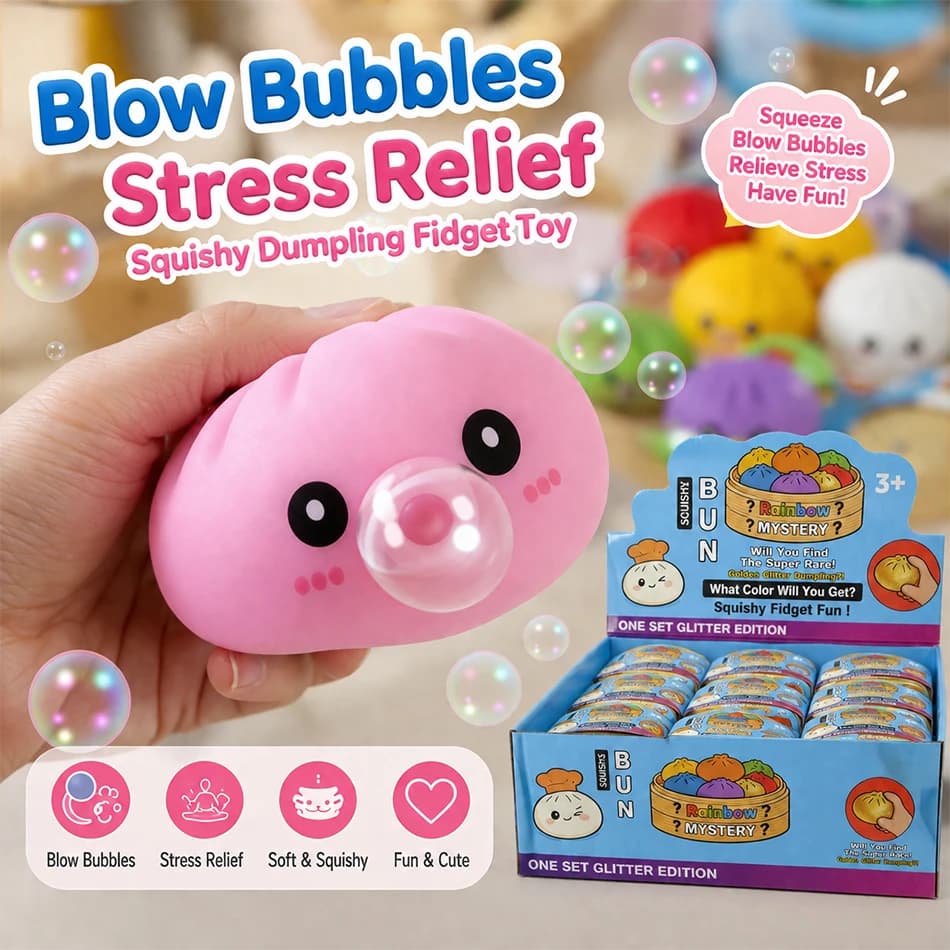 Mystery Cute Squishy Dumpling Bubble Blowing Toy Soft TPR Stress Relief Fidget Sensory Slow Rebound Squeeze Ball Blind Box Gift