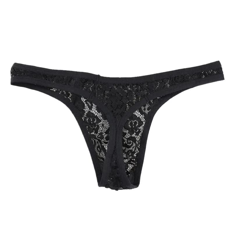 Perizoma sexy in pizzo da uomo Intimo in rete trasparente Mutandine perizoma trasparenti Slip a vita bassa Mutande per lingerie T-Back maschile