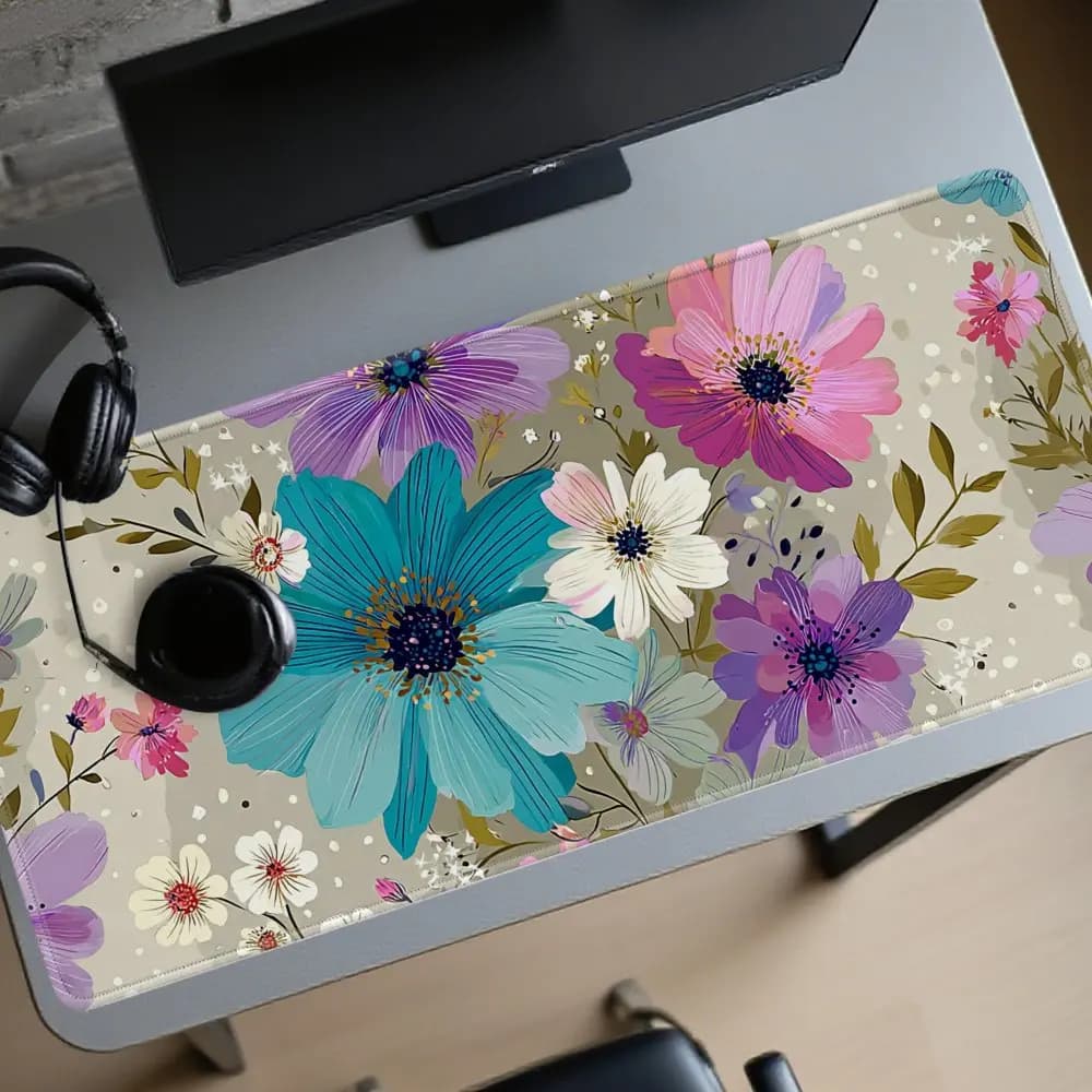 Tappetino da scrivania extra large con design floreale, antiscivolo in gomma, per ufficio e casa