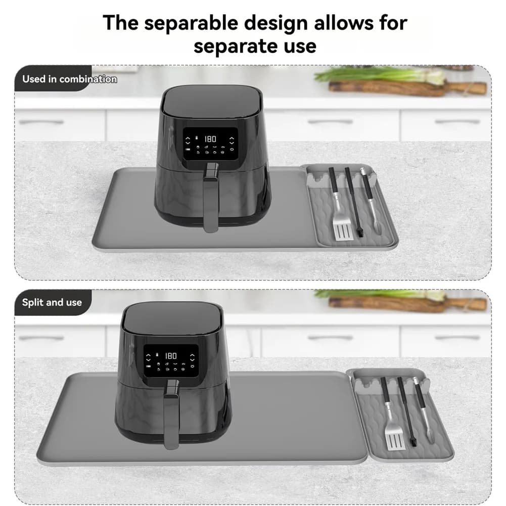 (A64E) Silicone floor mat, air frying mat with pot holder, kitchen worktop protection, grey