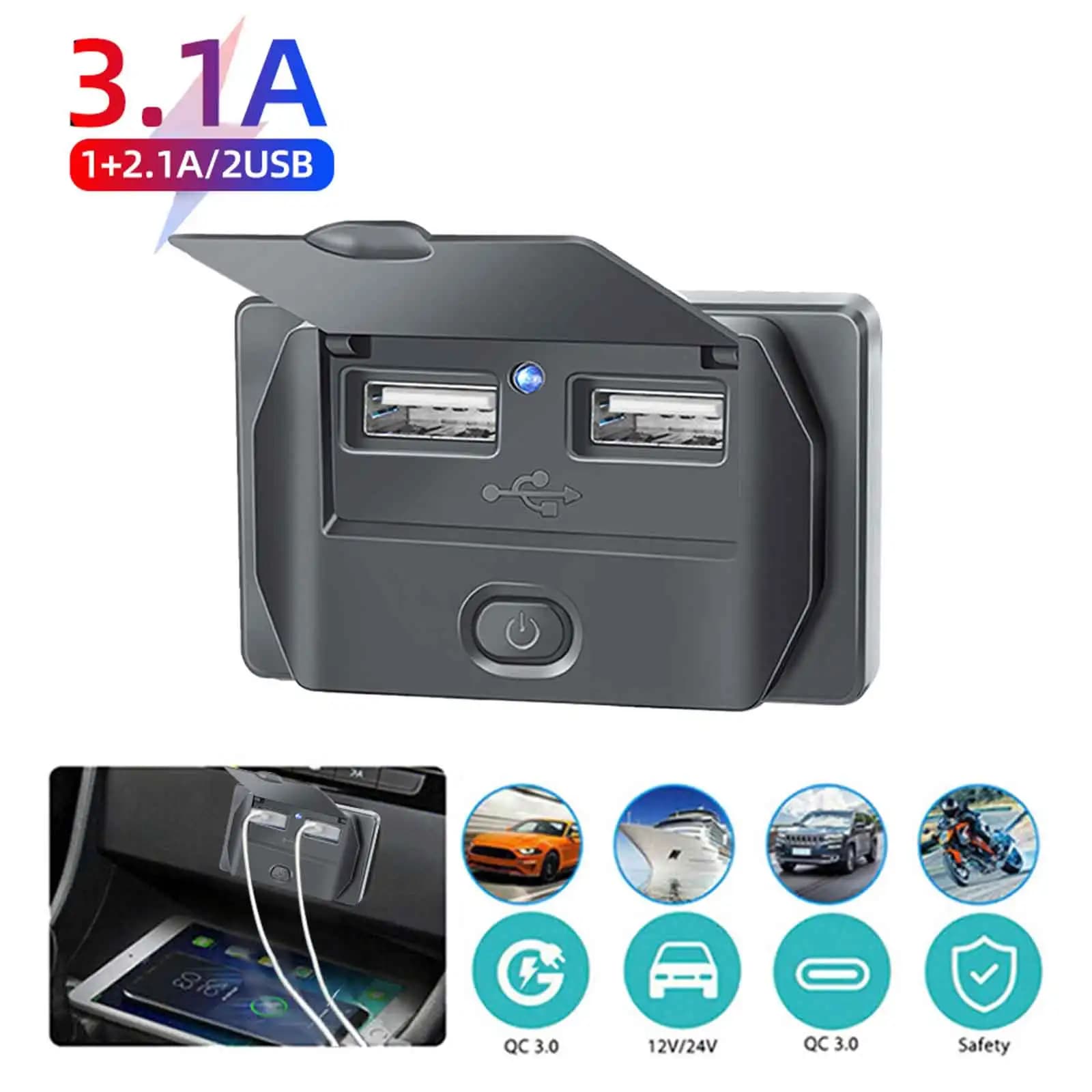 Nuovo pannello presa caricabatteria per auto a 4 porte 12V/24V Presa USB RV Doppia presa di ricarica rapida QC3.0PD Accessori, auto, autobus, camion camper