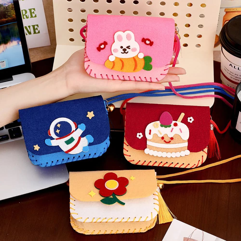 4 pezzi fai da te feltro borsa animale set artigianale principianti artigianato fatto a mano giocattoli d'arte per bambini ragazza kit artigianale per cucire forniture per imparare a cucire