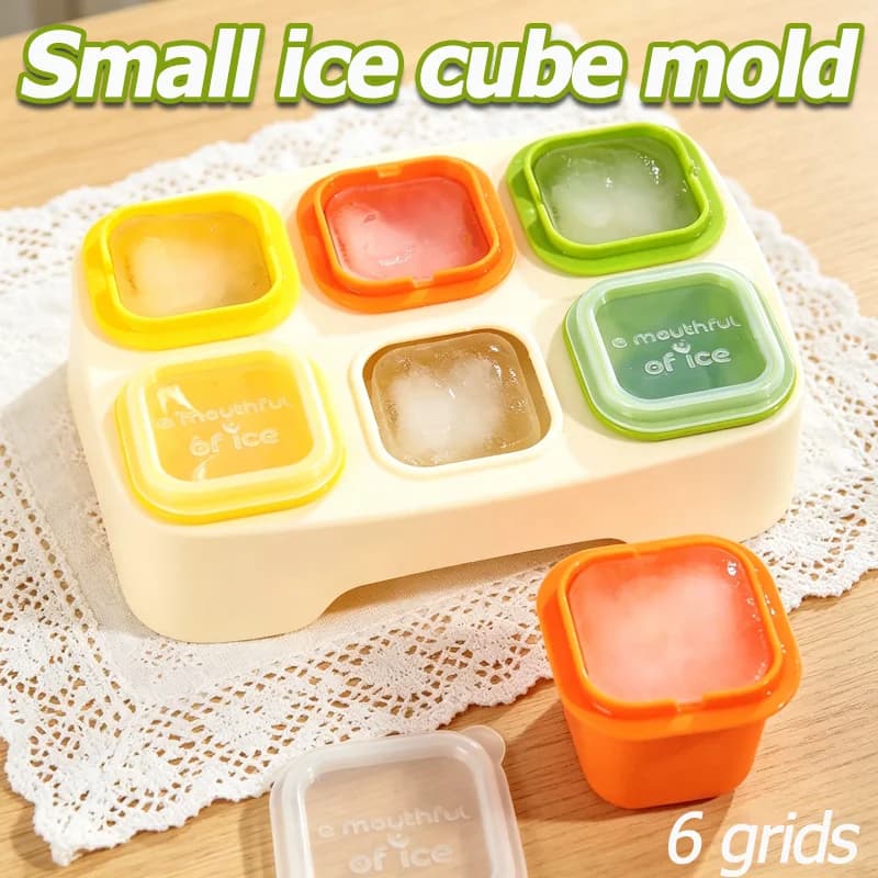 Stampo per cubetti di ghiaccio piccoli, confezione da 6, vassoio per ghiaccio One Bite con coperchio, griglia per ghiaccio estiva, contenitore per ghiaccio domestico, scatola per la produzione di ghiaccio
