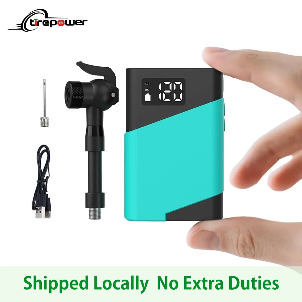 Mini Electric Bike Pump,Compatible with Presta Schrader Clik Dunlop Valves 120 PSI Portable Inflator with LED Display, 50s Fast Inflation, Pressure Memory, USB-C Rechargeable
