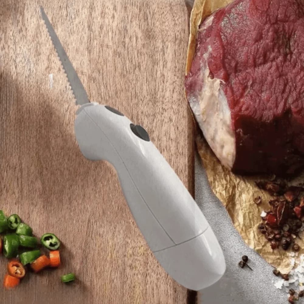 Plastic Stainless Steel Blades Electric Fillet Knife Ergonomic Handle White Cordless Kitchen Knife Non Slip Grip Battery Powered